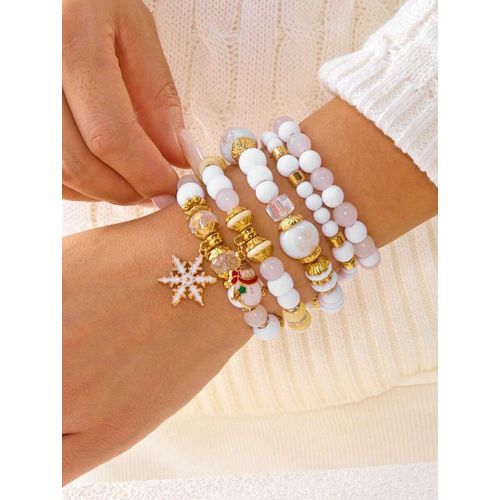 product_image_name-Fashion-White five-piece stacked bracelet set, understated luxury gold accessory bracelet set-5