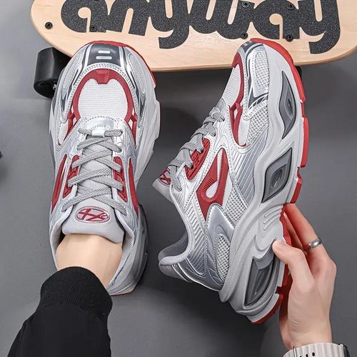 product_image_name-Fashion-Men’s Trendy Chunky Sneakers – White, Red & Grey Comfort Trainers Sports Shoe-3