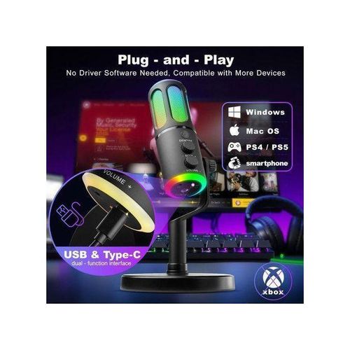 product_image_name-Generic-Content Creation Rgb Colors Changing USB/USB C Condenser Microphone for Podcast Recording, PC Computer Gaming Streaming Mic with RGB Light, Reverb Effects, Headphones Jac k, Desktop Stand, Vocal Mic for Singing YouTube PS5-1