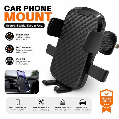 Generic Universal Air Vent Car Phone Holder with Metal Hook Clip, Black