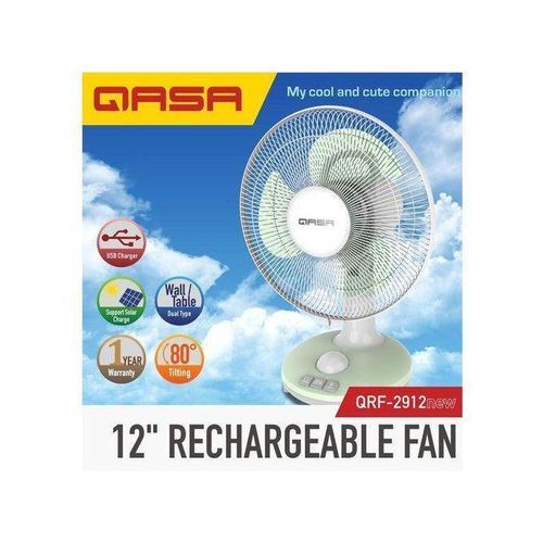 Qasa 12 inches Rechargeable Wall and Table Fan QRF-2912