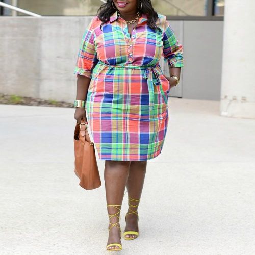 Casual Print Patchwork Turndown Collar Shirt Dress Dresses