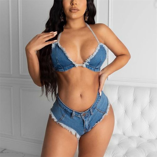 Fashion black CHRONSTYLE Sexy Jean Summer 2 Piece Denim Off