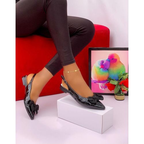product_image_name-Oliveria lan- Glossy Black Bow Low-Heel Slingback Sandals Shoe (LT255)-1