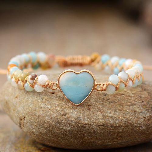 Natural Stone Heart Charm Bracelets String Braided Macrame Jaspers Wrap  Bracelet