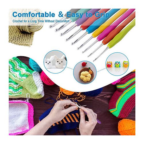 Vodiye 23 PCS Ergonomic Crochet Hooks Set for Arthritic Hands, Colorful  Smooth Knitting Needles with Stitch Markers - Perfect Crocheting Gift