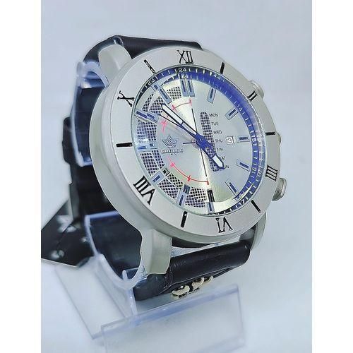 Fashion Men Solid Black Leather Wristwatch + Free Bracelet - image 4
