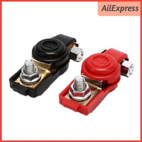 2PCS Car Battery Terminal Connector Clamp Clip Negative Positive Red+Black  Cover