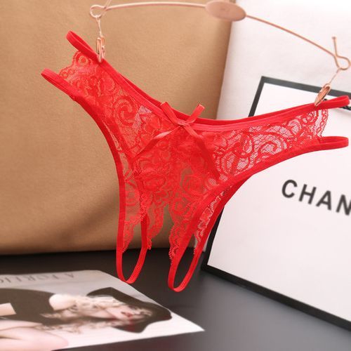 Fashion Full Transparent Women's Panties Sexy Lady Perspective Panty  Breathable Quick Dry Mesh Lace Panties Underwear Brief Female(#D Red)