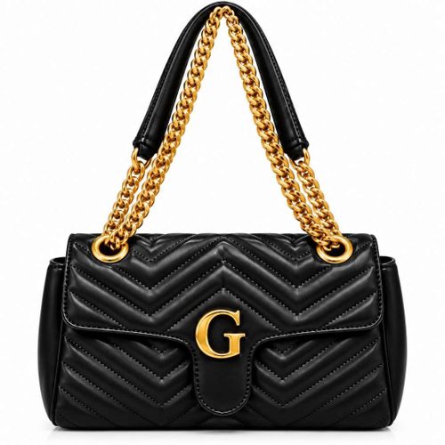 Fashion Black Quilted Chain-Handle Handbag