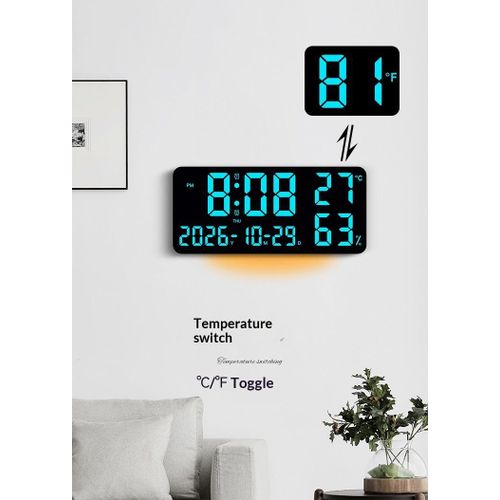 Generic GH0750 Color Changing LED Wall Clock Large Display Temp Humidity Dual Alarm Wall Table - image 3