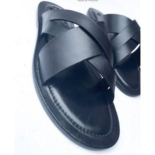 product_image_name-Fashion-Men’s Leather Slippers - Black-1