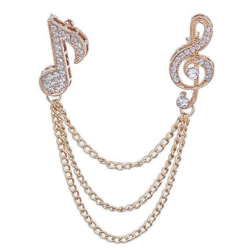Fashion Unisex Rhinestone Musical Note Chain Tassel Brooch Pin Lapel ...