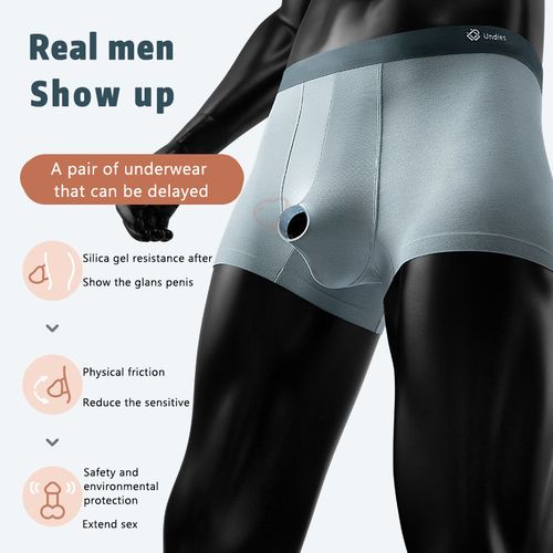 Fashion Reduce Sensitivity Underwear Men Boxer Foreskin Expose Lingerie  Penis Hole
