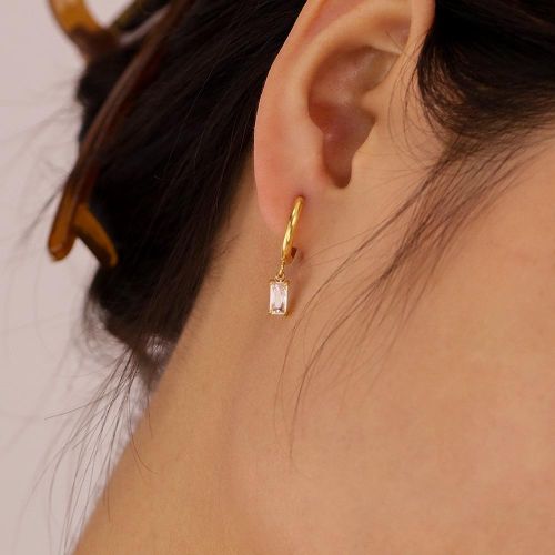 product_image_name-Fashion-Gold Plated Dainty Baguette Drop Earrings - Tarnish-Proof Stainless Steel Huggie Hoops with Cubic Zirconia Dangles-6