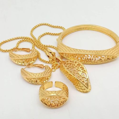 product_image_name-Fashion-Elegant Gold Necklace, Bracelet, Ear Ring And Ring For Women-1