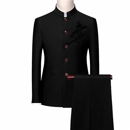 Fashion Mens Retro Wedding Party 2-Piece Set Embroidery Men Tang Suit ...