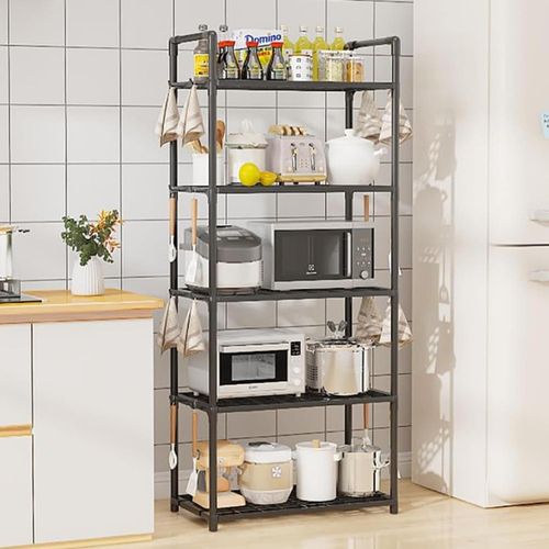 Generic Kitchen storage rack, storage rack with side hooks, storage rack, storage organizer, multi-functional storage rack, suitable for kitchen, closet, bathroom, laundry room (black) - image 2