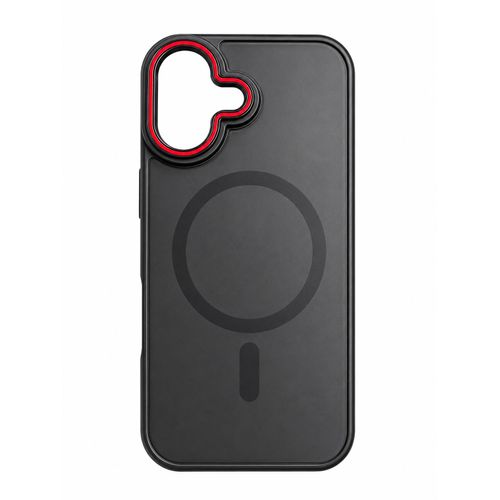 Generic iPhone 16 MagSafe Compatible Matte Frosted Back Case with Red Camera Ring – Shockproof Protective Cover