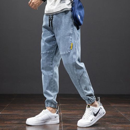 Mens Loose Cargo Baggy Jeans Gym Pants Streetwear Denim Joggers