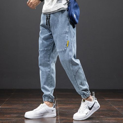 Fashion 2021 Solid Cotton Casual Baggy Jeans Men Denim Joggers Big