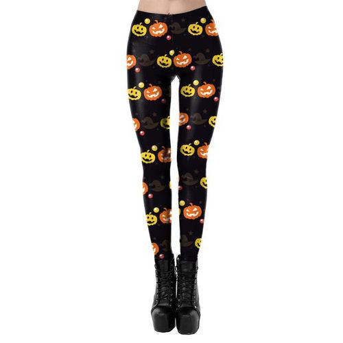 Womens Full Ankle Length Ladies Halloween Jeggings Skull Print