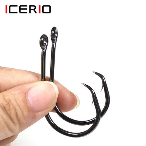 Generic Icerio 40pcs Sea Fishing Inline Shank Straight Eye Strong Circle  Hook Hi-Carton Steel Black Nickle Saltwater Fishing Hook 110/0