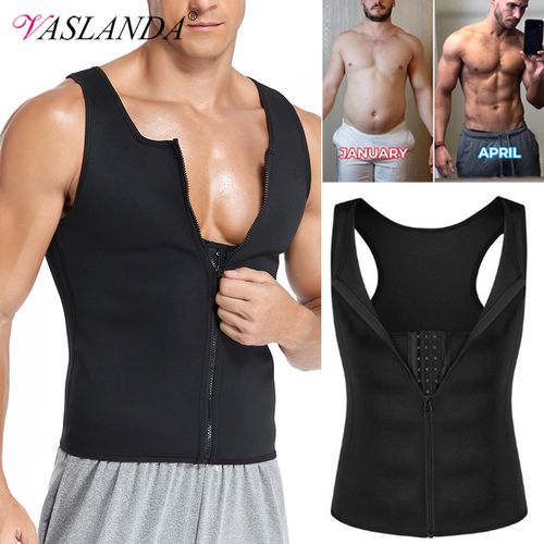 Mens Waist Trainer Vest Body Shaper Compression Shirt Tank Top Workout Fat  Burn