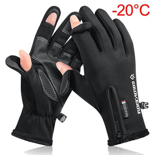 Generic Waterproof Winter Fishing Gloves 2 Finger Flip Windproof Women Men  Gloves Velvet Warm Protection Fish Angling Gloves