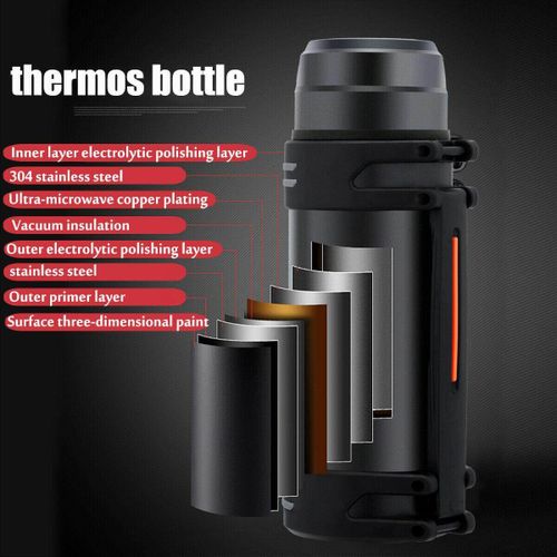 1.2L 304 Stainless Steel Double-Layer Vacuum Flask Water Bottle Travel Mug Vacuum Insulated Bottle, Size: 30.5, Black