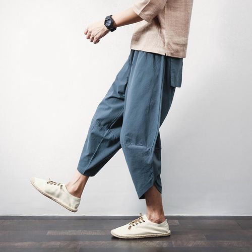 Fashion M-5xl Plus Size Men Trousers Calf-Length Plain Color Casual Three  Quarter Pants