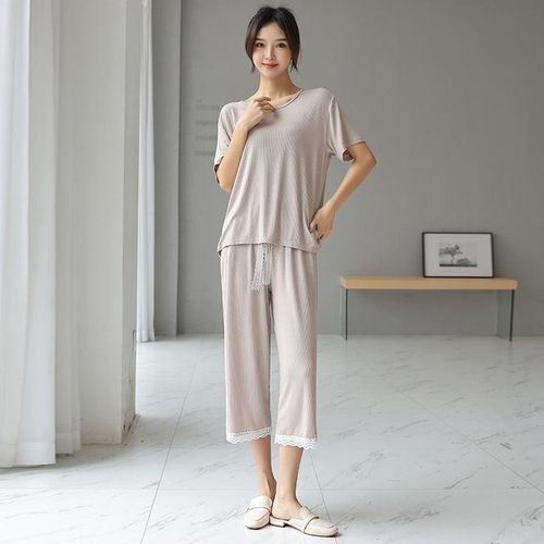 Generic Qsrocio Women s Pajamas Set Summer Solid Color Lace Sleepwear Modal Rayon Nightwear Casual 2pcs Homewear Nightie Femme Jumia Nigeria
