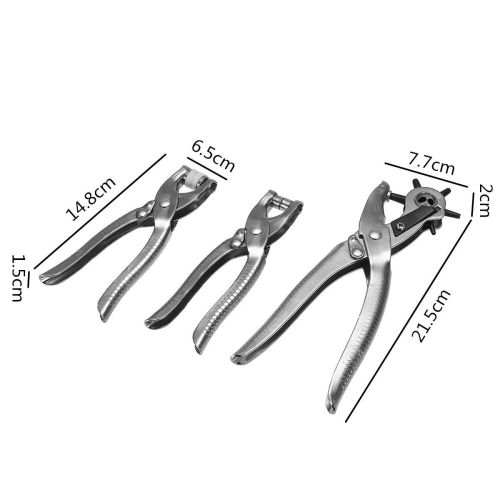 3 Pc Leather Belt Hole Punch Eyelet Plier Snap Button Grommet Setter Tool  Kit 