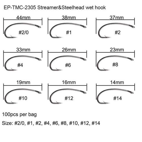 Eupheng 100pcs Streamer Fishing Hooks Streamer Steelhead Nymph Wet