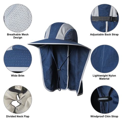 Generic Wide Brim Sun Hat with Neck Flap Men Women UV Protection