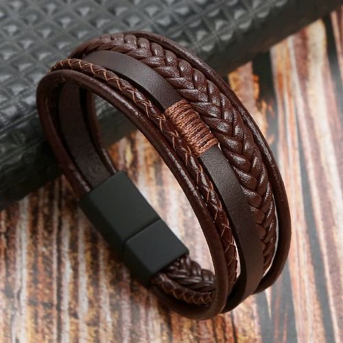 product_image_name-Fashion-Classic Men Unisex Leather  Layer Bracelet-Brown-1