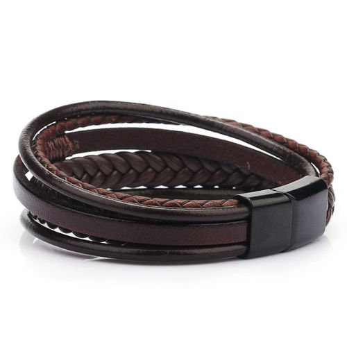 product_image_name-Fashion-Classic Men Unisex Leather  Layer Bracelet-Brown-3