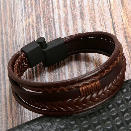 product_image_name-Fashion-Classic Men Unisex Leather  Layer Bracelet-Brown-4