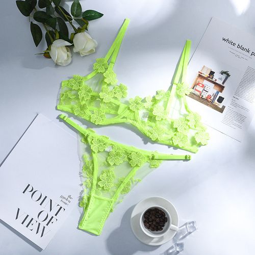 Fashion Applique Lingerie Set Women＇s Bra Erotic Lace Transparent