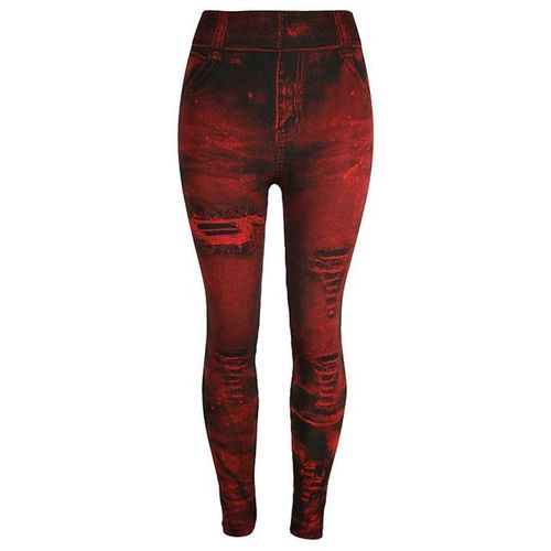 Women 2023 Imitation Distressed Denim Jeans Leggings Casual High