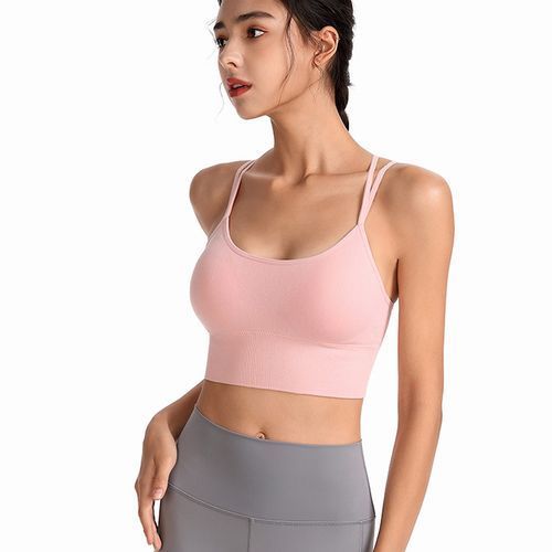 Generic Womens Sports Bra,Gym Running Workout Yoga Bras Padded Cross Straps  Back（Pink）