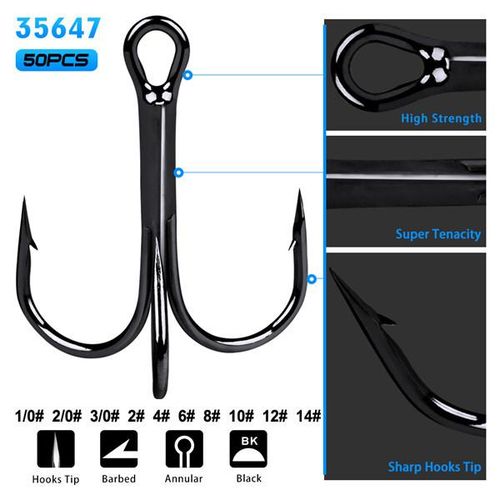 Generic 50pcs/lot Fishing Treble Hook Size 2/4/6/8/10/12/14 High Carbon  Steel Sharp Barbed Black/brown/white