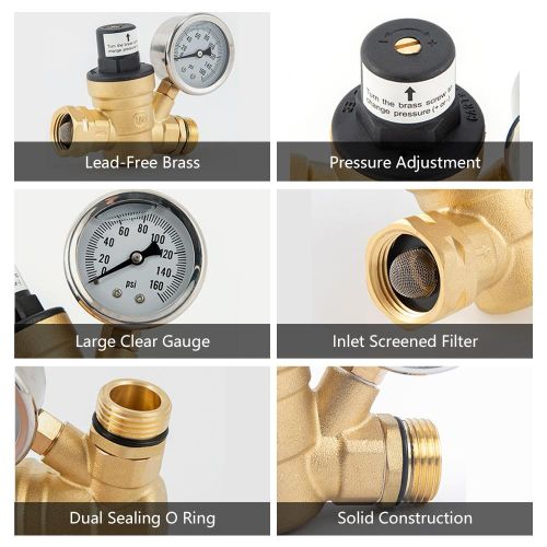 Water Pressure Regulator Valve Lead-free Brass Adjustable Water Pressure  Regulator Reducer With 0-160psi Gauge And Inlet Screened Filter For Rv  Travel