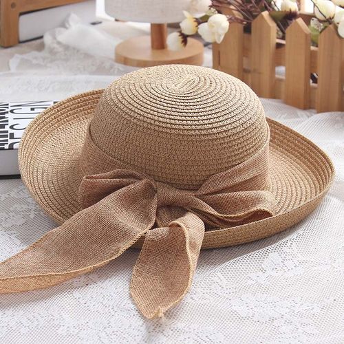 Fashion LaMaxPa New Fashion Dot Ribbon Hat Foldable Sun Hat Small Brim Hat  For Women Straw Hat Femme Elegant Chapeau Vrouw Stro Hoed