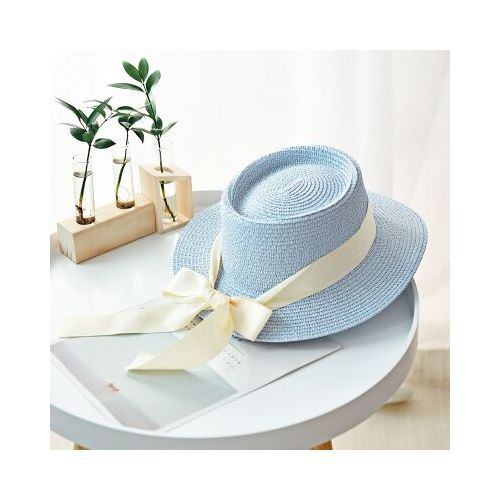Fashion (56-58cm) 2021 Simple Summer Women's Beach Hat Female Casual Panama  Hat Lady Brand Lady Flat Brim Bowknot Straw Cap Girls Sun Hat