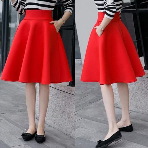 Womens black knee length pleated skirt sale