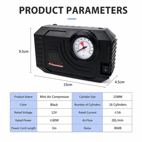 Generic 12V Car Air Compressor Portable Mini Tire Inflator with LED Light - image 8