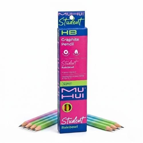 Muhui Student Rainbowl HB Graphite Pencils, 12 Pieces Pack, Non Toxic Hexagonal Writing Pencils