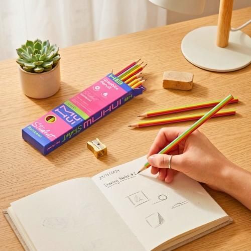 Muhui Student Rainbowl HB Graphite Pencils, 12 Pieces Pack, Non Toxic Hexagonal Writing Pencils - image 6