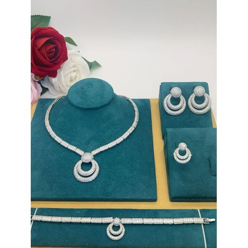 product_image_name-Longchain-Unique Sophisticated Premium Diamond Iced Silver Bracelet/Ear-ring/Ring & Necklace Set-1